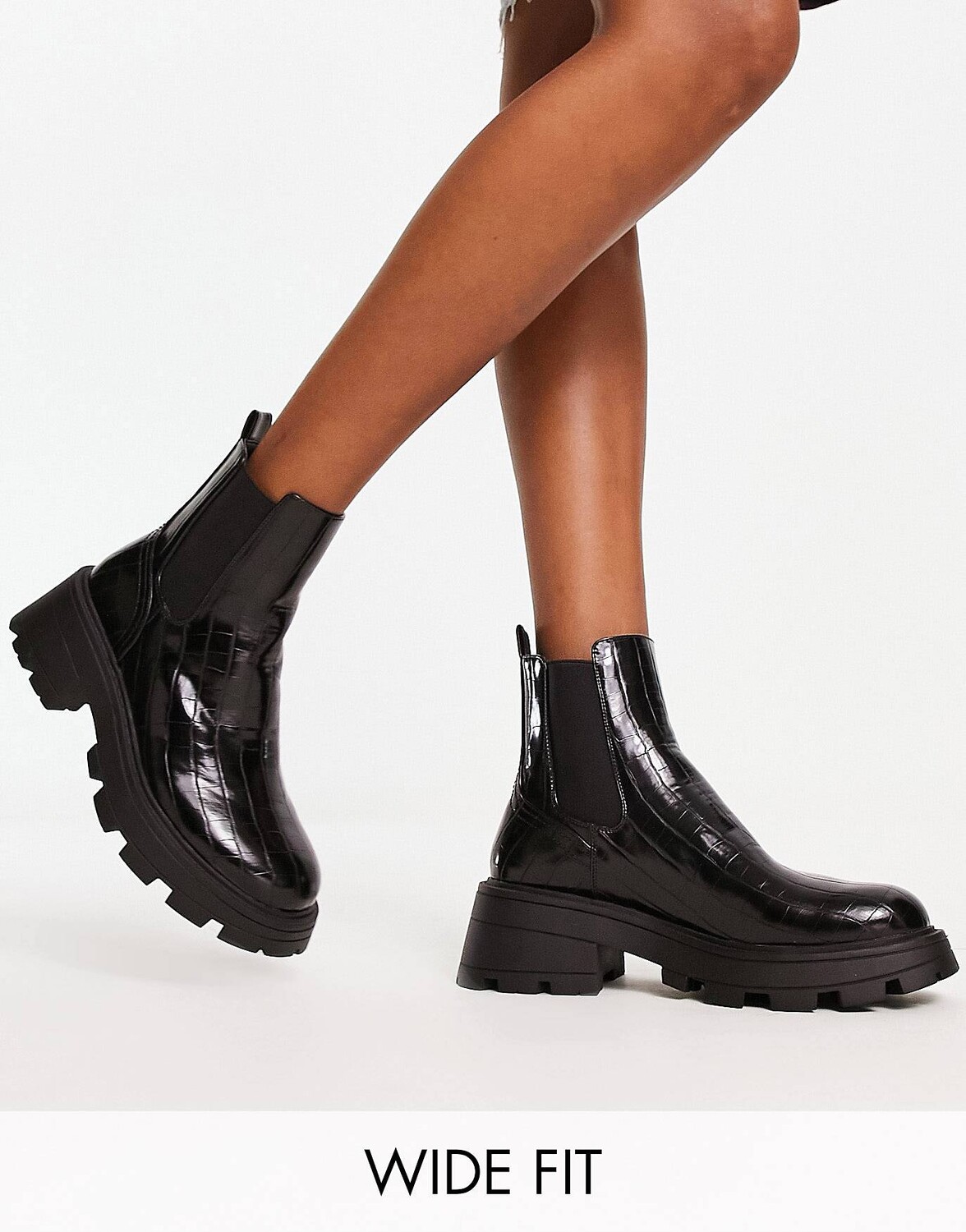 

Черные массивные ботинки челси из кожи крокодила Topshop, Черный