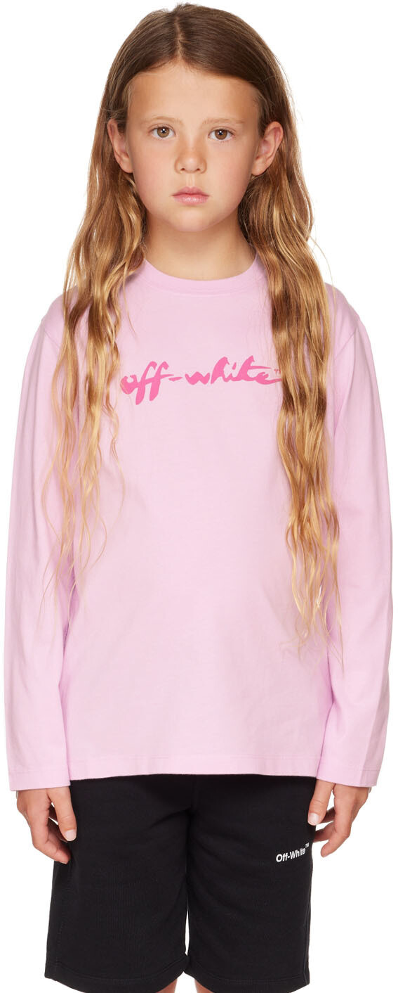 

Детская розовая футболка с длинным рукавом и надписью Off-White