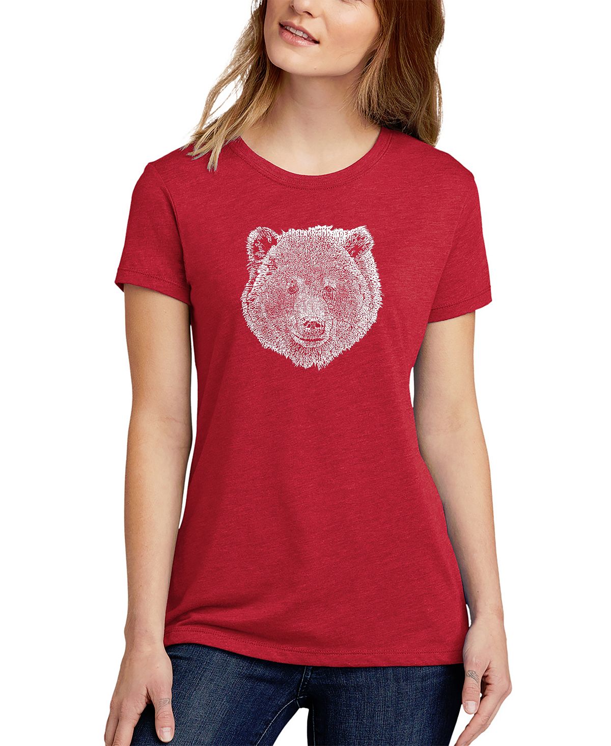 Женская футболка premium blend word art bear face LA Pop Art, красный три медведя медведи