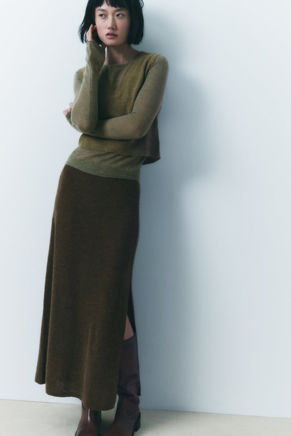 

Приглаженный трикотажный топ ZARA, хаки