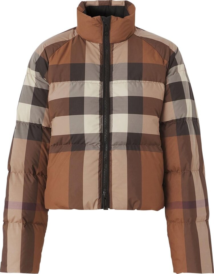 

Куртка Burberry Check Cropped Puffer Jacket Dark Birch Brown, коричневый
