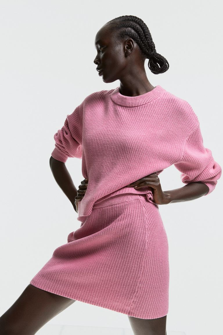 Трикотажная юбка в рубчик H&M, розовый