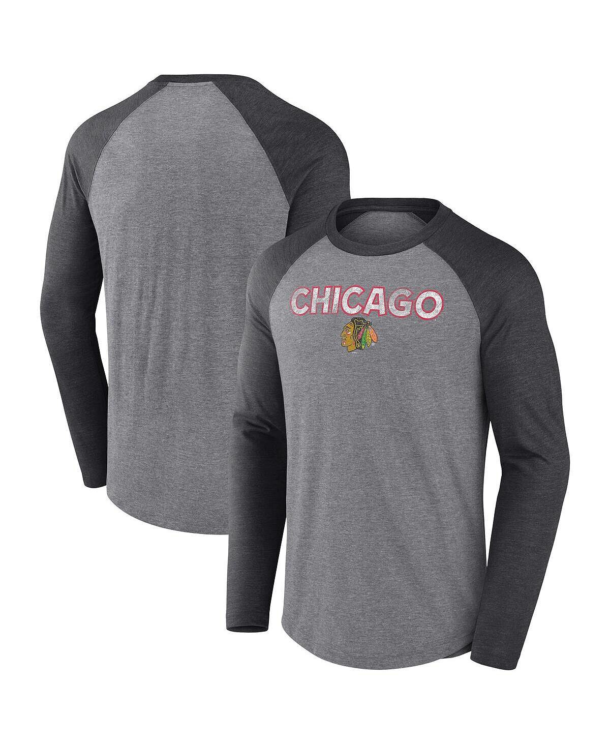 

Мужская фирменная футболка heather grey, black chicago blackhawks special edition 2.0 с длинным рукавом реглан Fanatics, мульти