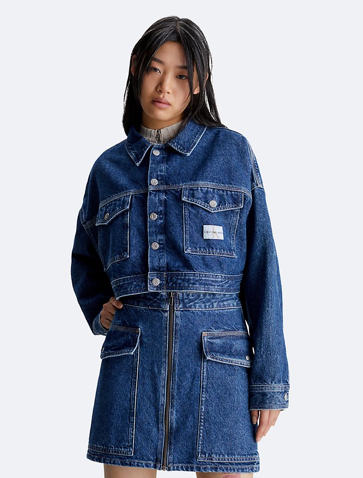 Укороченная джинсовая куртка свободного кроя Calvin Klein, синий