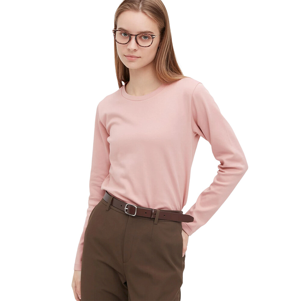 

Лонгслив Uniqlo Cotton Crew Neck, розовый