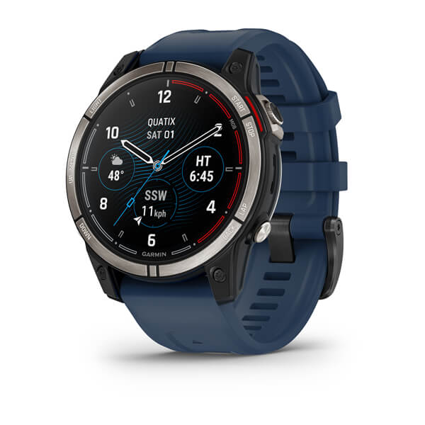 Умные часы Garmin quatix 7 – Sapphire Edition, титановый с синим силиконовым ремешком - фото