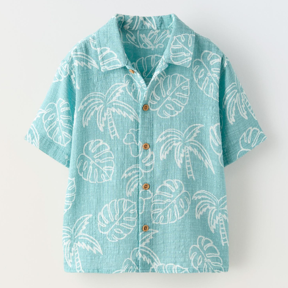 Рубашка Zara Palm Tree Print, светло-синий рубашка zara spot print синий
