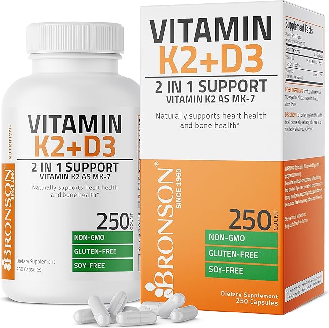 Витамин K2 (MK7) с добавкой D3 Bronson, 250 капсул цена и фото