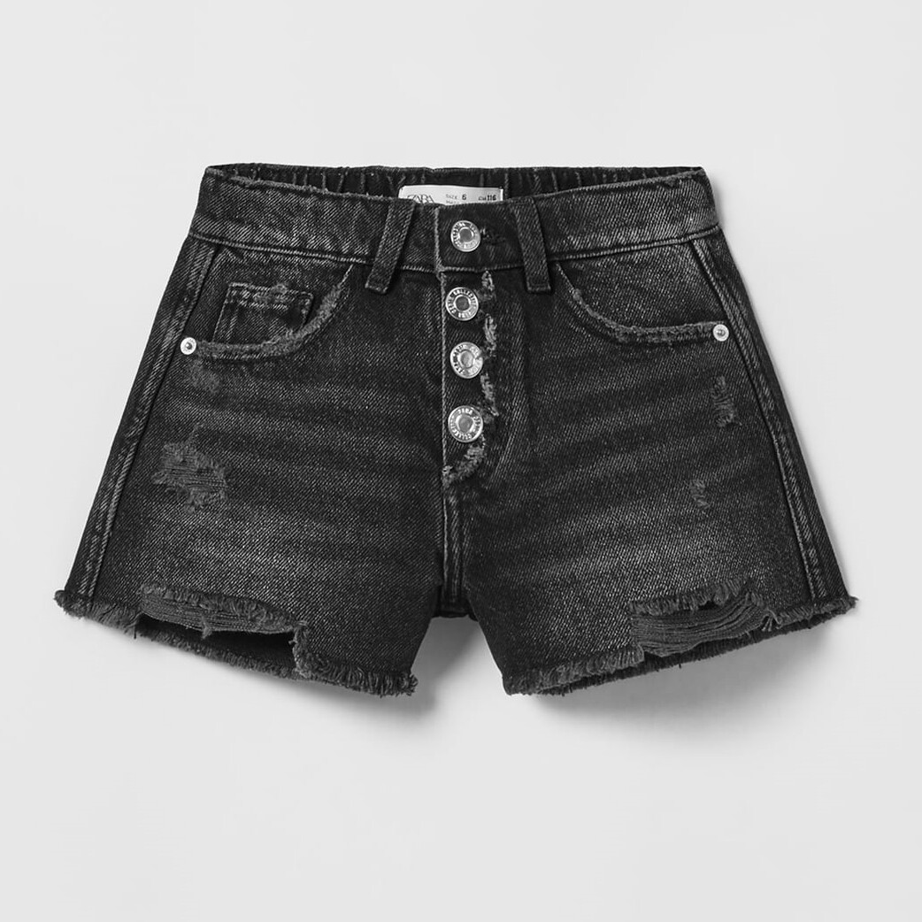 

Шорты бермуды Zara Frayed Denim, черный