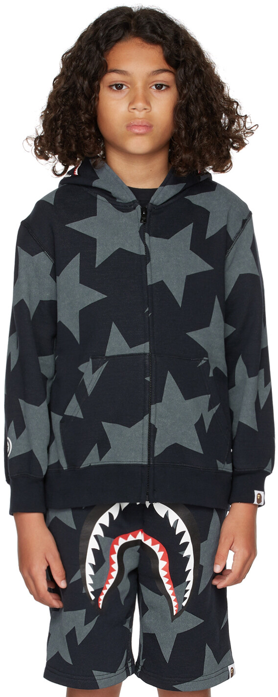

Детская черная камуфляжная толстовка с капюшоном на молнии Shark BAPE