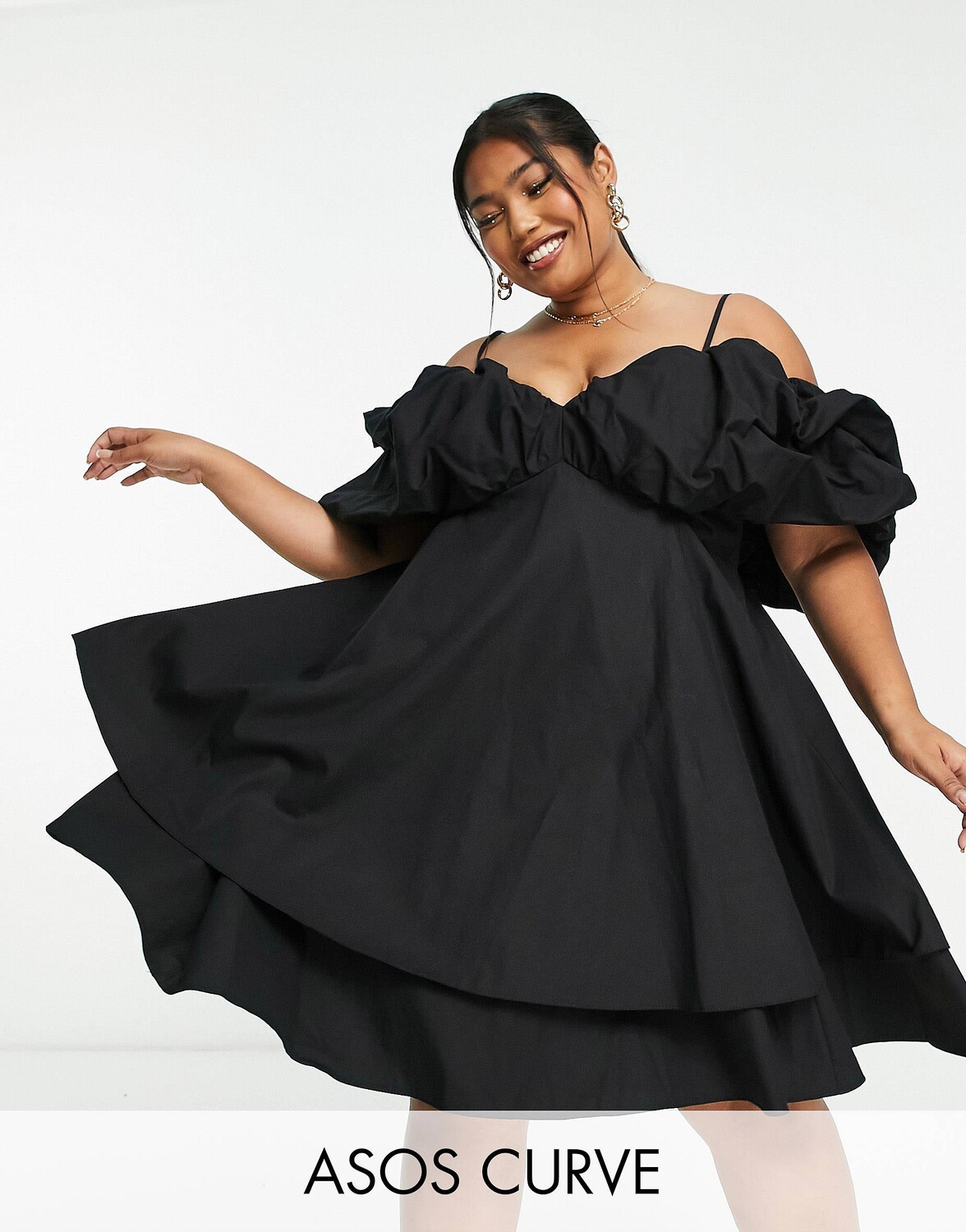 

Черное платье мини с пуговицами ASOS LUXE Curve Curve