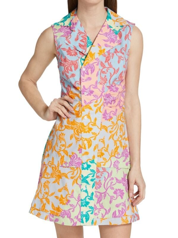 

Многоярусное платье-рубашка без рукавов из атласа Derek Lam 10 Crosby Pink multicolor
