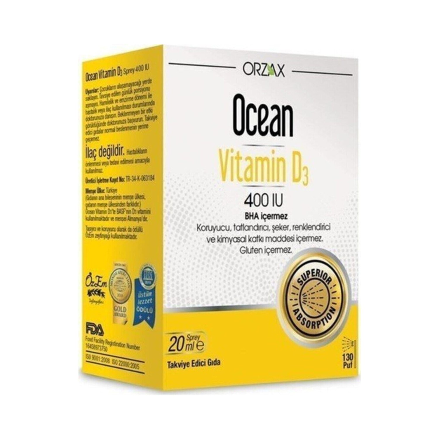 Спрей витамин D3 Ocean 400 ME, 20 мл