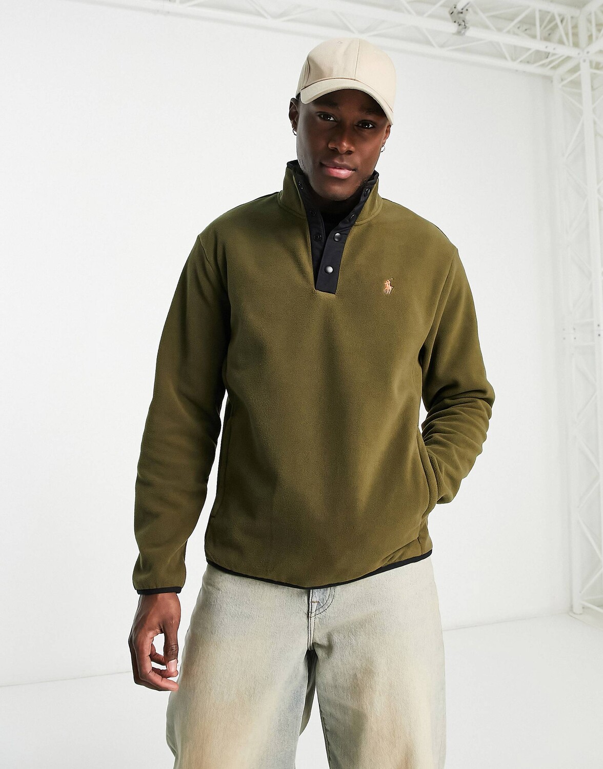 

Темно-зеленая толстовка с коротким рукавом и пуговицами с логотипом Polo Ralph Lauren, Зеленый