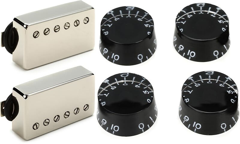 

Набор звукоснимателей Seymour Duncan Pearly Gates Humbucker из 2 предметов — никелевый комплект с аксессуарами Gibson, набор из 4 ручек скорости — черный