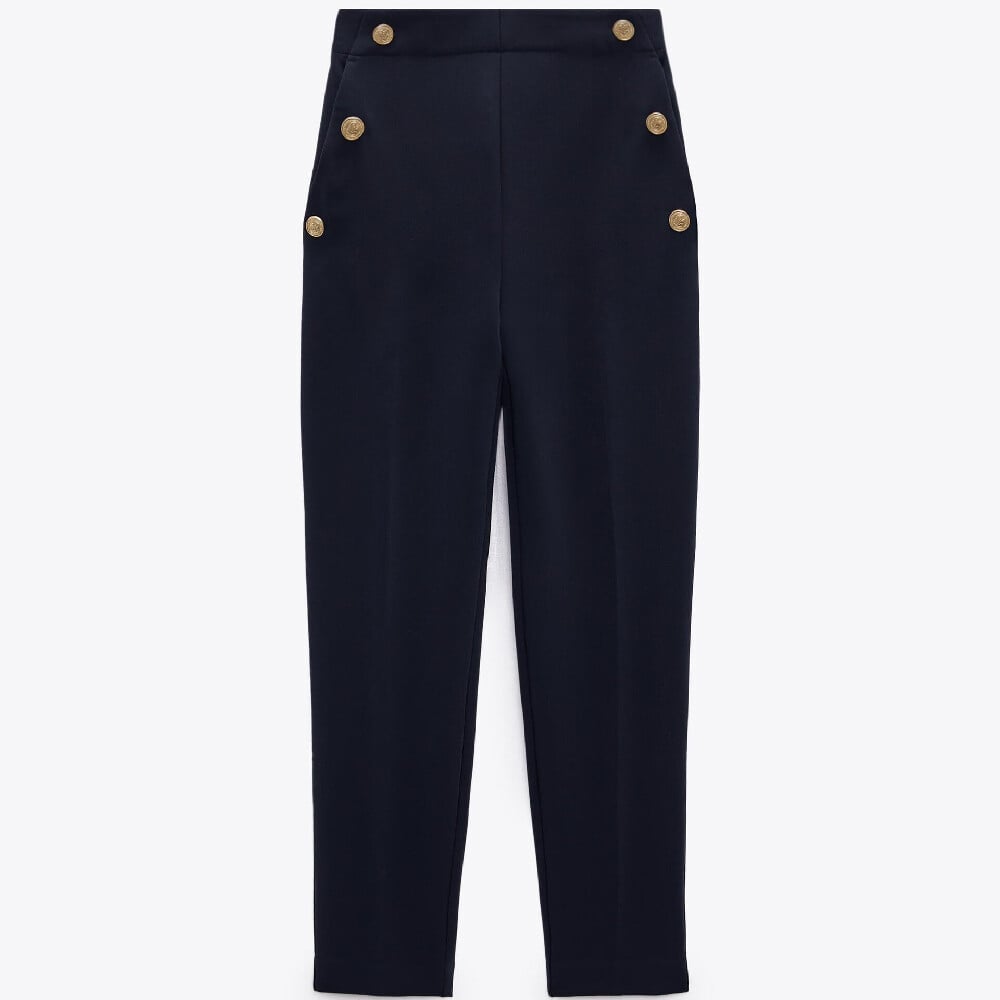

Брюки Zara Straight With Metal Buttons, темно-синий
