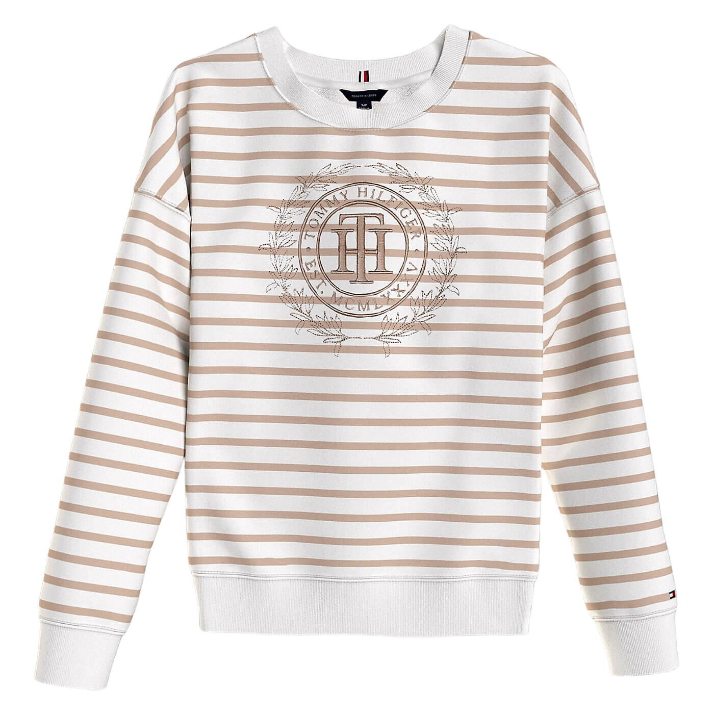 

Свитшот Tommy Hilfiger Relaxed Fit Crest Logo Striped, кремовый/песочный