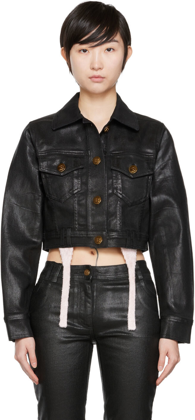 

Черная укороченная джинсовая куртка Balmain