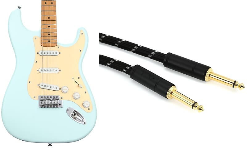 

Squier 40th Anniversary Stratocaster Electric Guitar Vintage Edition - Satin Sonic Blue с кленовым грифом в комплекте с крылом 0990820080 Squier + Fender 0379510572=1 0990820080=1