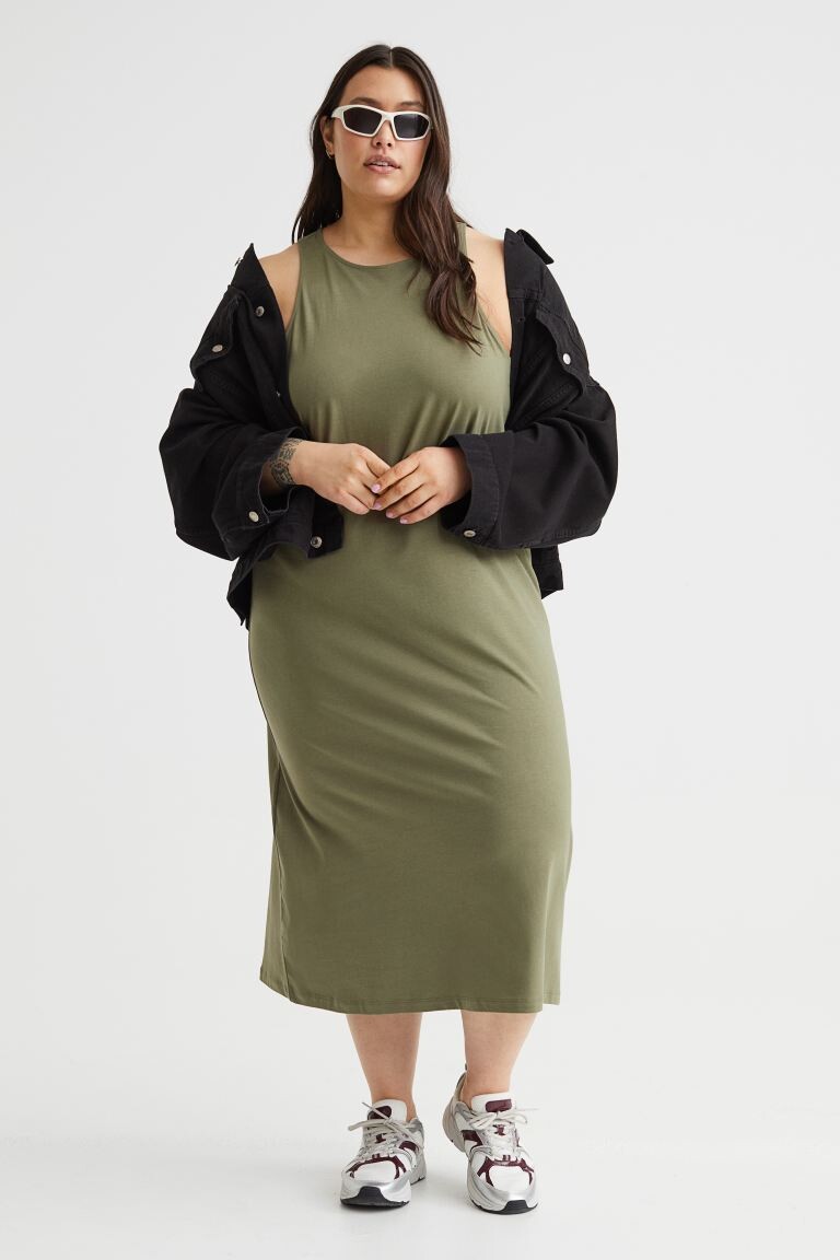 

Хлопковое платье H&M, хаки зеленый