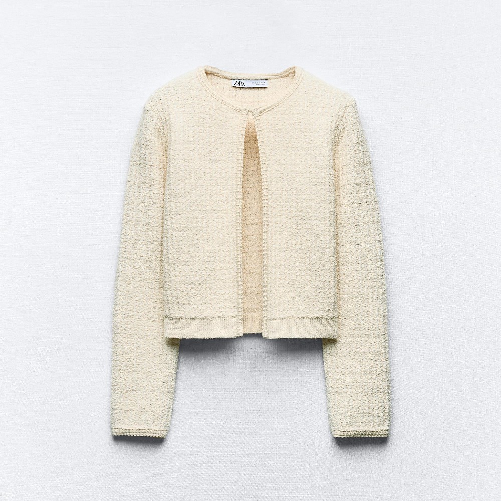 Кардиган Zara Textured Knit, кремовый юбка zara knit mini кремовый