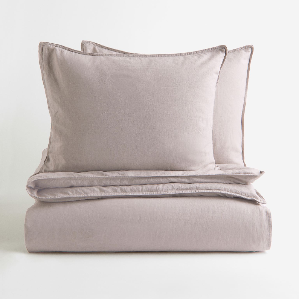 Комплект двуспального постельного белья H&M Home Linen-blend, серо-коричневый пододеяльник лен солнечный лучик