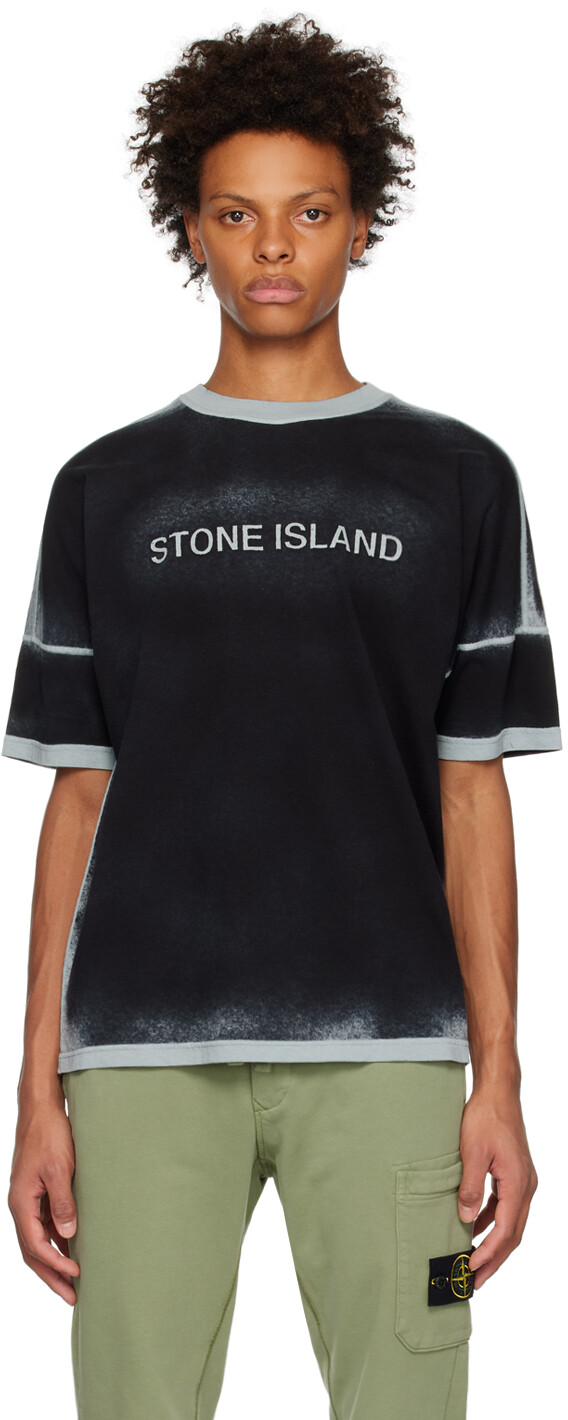 

Темно-синяя футболка с аэрозольной окраской Stone Island, Синий