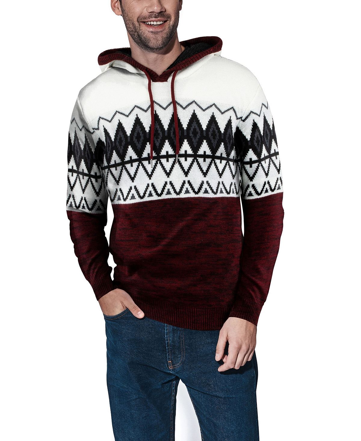 Мужской свитер с капюшоном с цветными блоками X-Ray, мульти свитер джемпер с длинным рукавом мягкий зимний пуловер в полоску с пэчворком и узором вязаный свитер вязаный свитер
