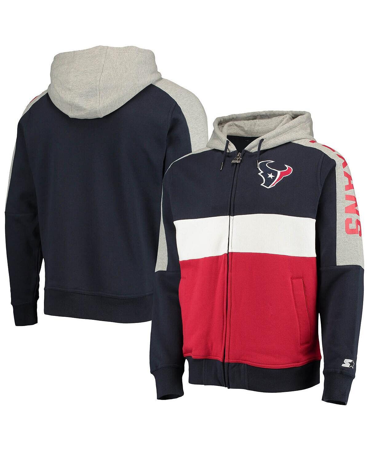 

Мужская темно-синяя, красная толстовка с капюшоном houston texans playoffs color block с молнией во всю длину Starter, мульти