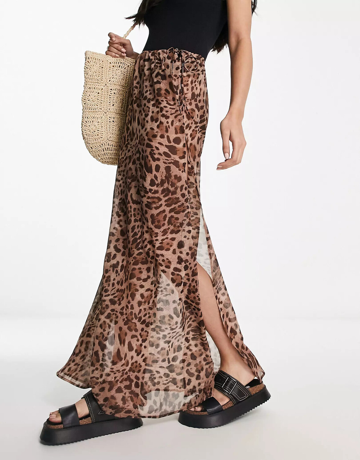 

Юбка-макси Miss Selfridge Beach Chiffon Leopard Tie Side, мультиколор