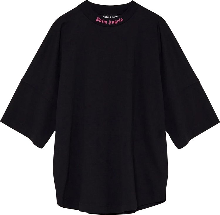 Футболка Palm Angels Doubled Logo Over Tee 'Black/Fuchsia', черный - фото