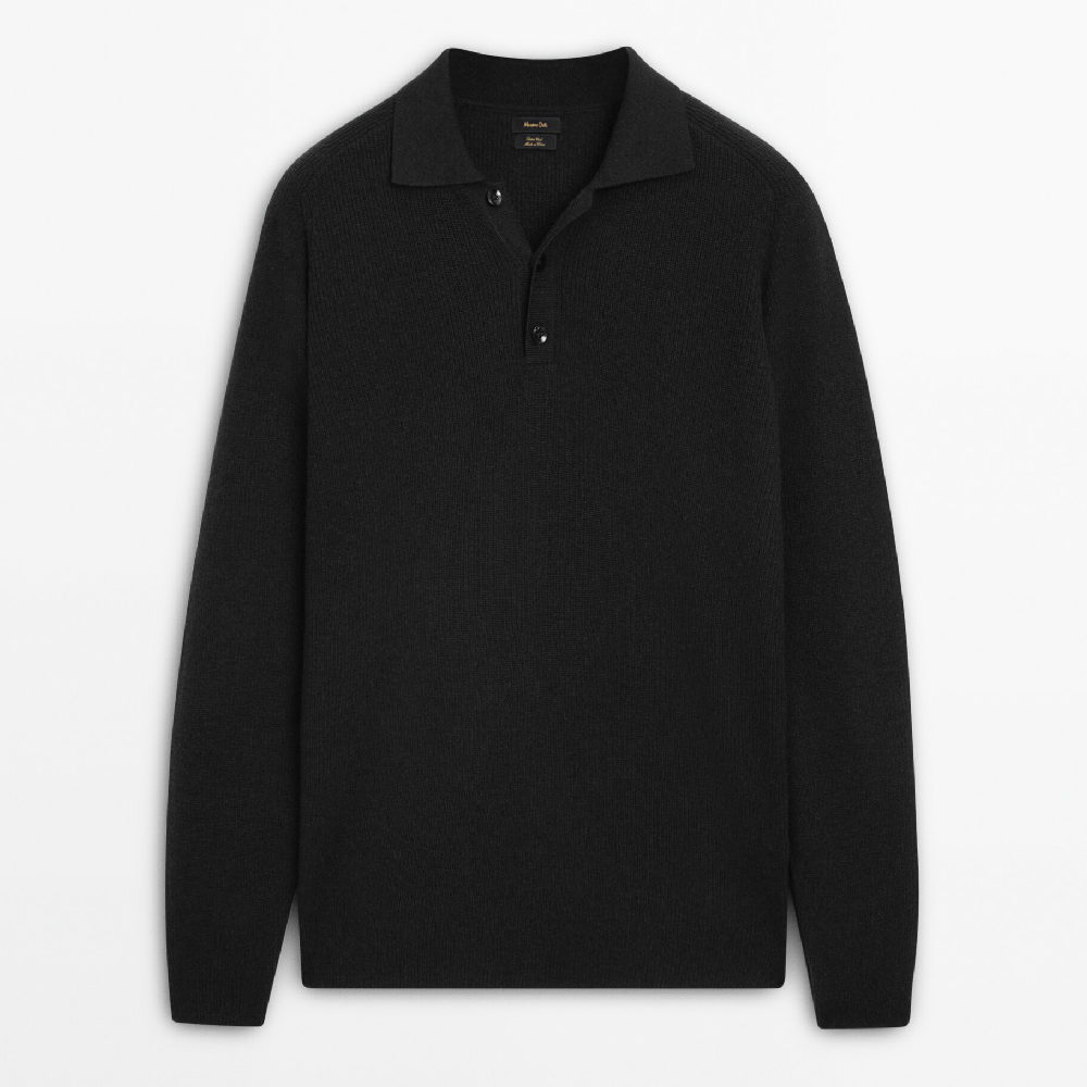 Свитер Massimo Dutti Wool And Cotton Blend Knit Polo, черный свитер поло massimo dutti wool and cashmere blend knit темно серый
