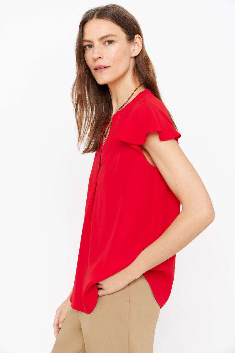 Блузка с оборками на рукавах Cortefiel, красный блузка с v образным вырезом короткие рукава с напуском 34 fr 40 rus красный