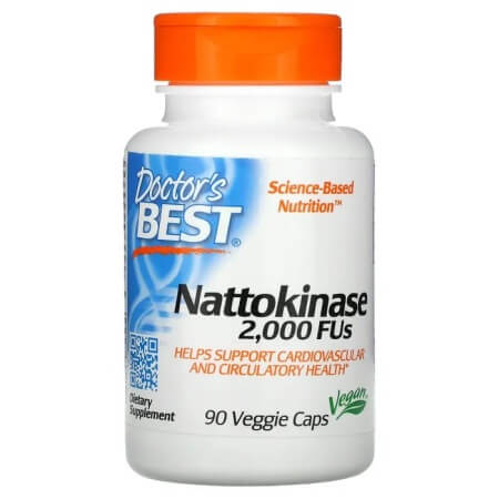 Наттокиназа, Doctor's Best, 2000 FU, 90 растительных капсул nutricost наттокиназа 2000 fu 120 капсул