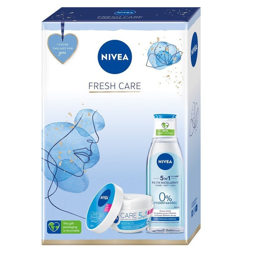 

Nivea Набор Fresh Care легкий питательный крем для лица 5в1 100мл + ухаживающая мицеллярная жидкость 200мл