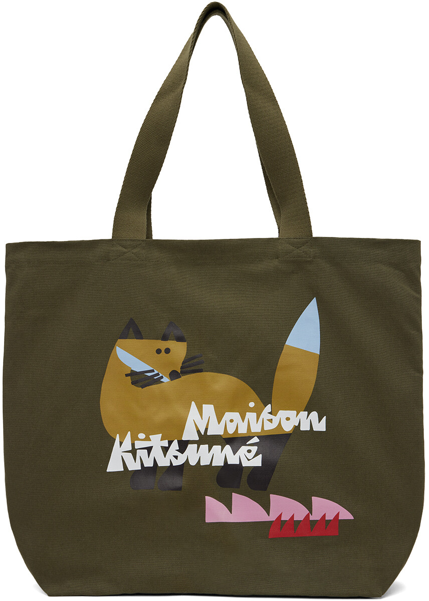 

Сумка-тоут цвета хаки с лисой Maison Kitsuné