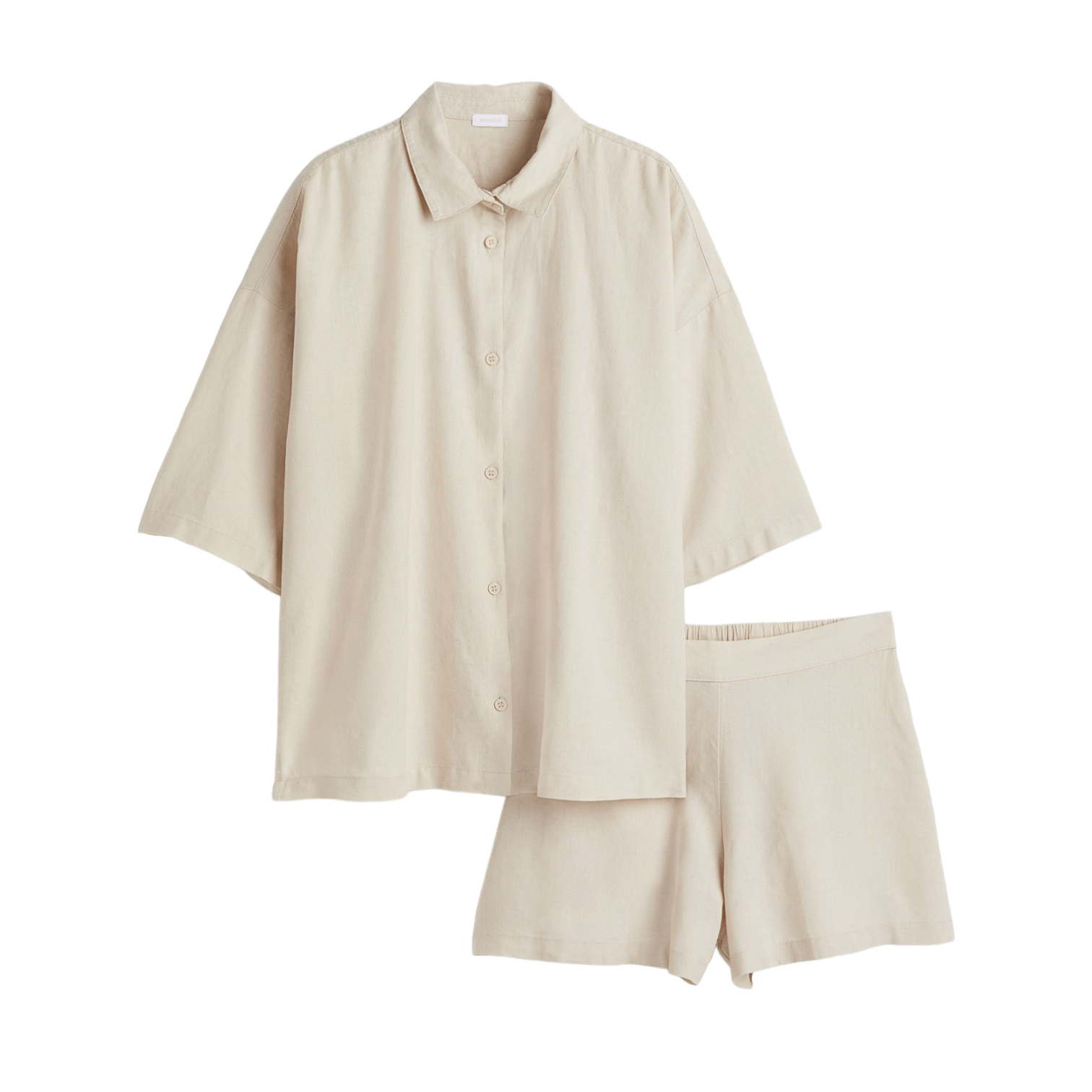 Пижама H&M Home Shirt and Shorts, бежевый - фото