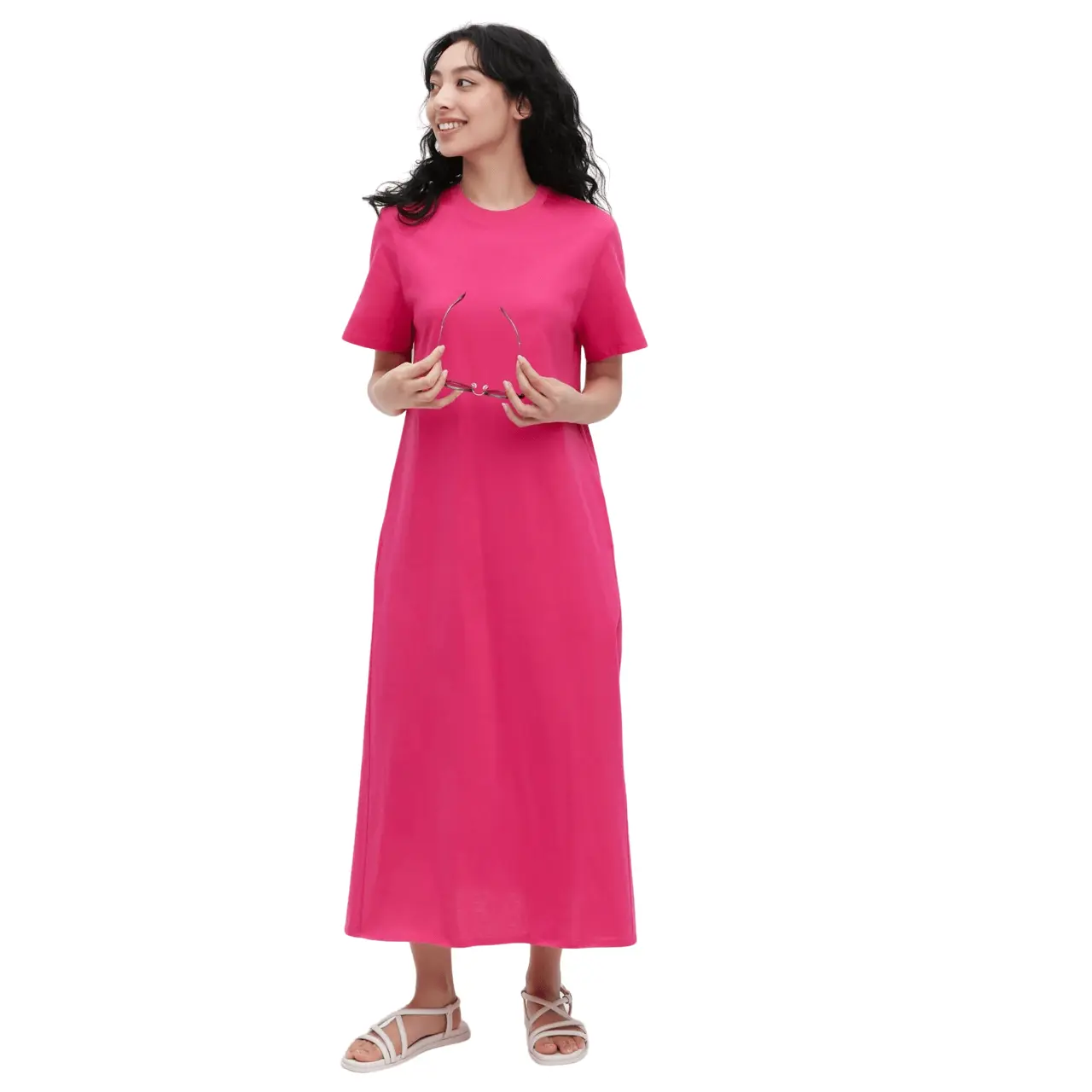 Платье Uniqlo Mercerised Cotton A-line, розовый