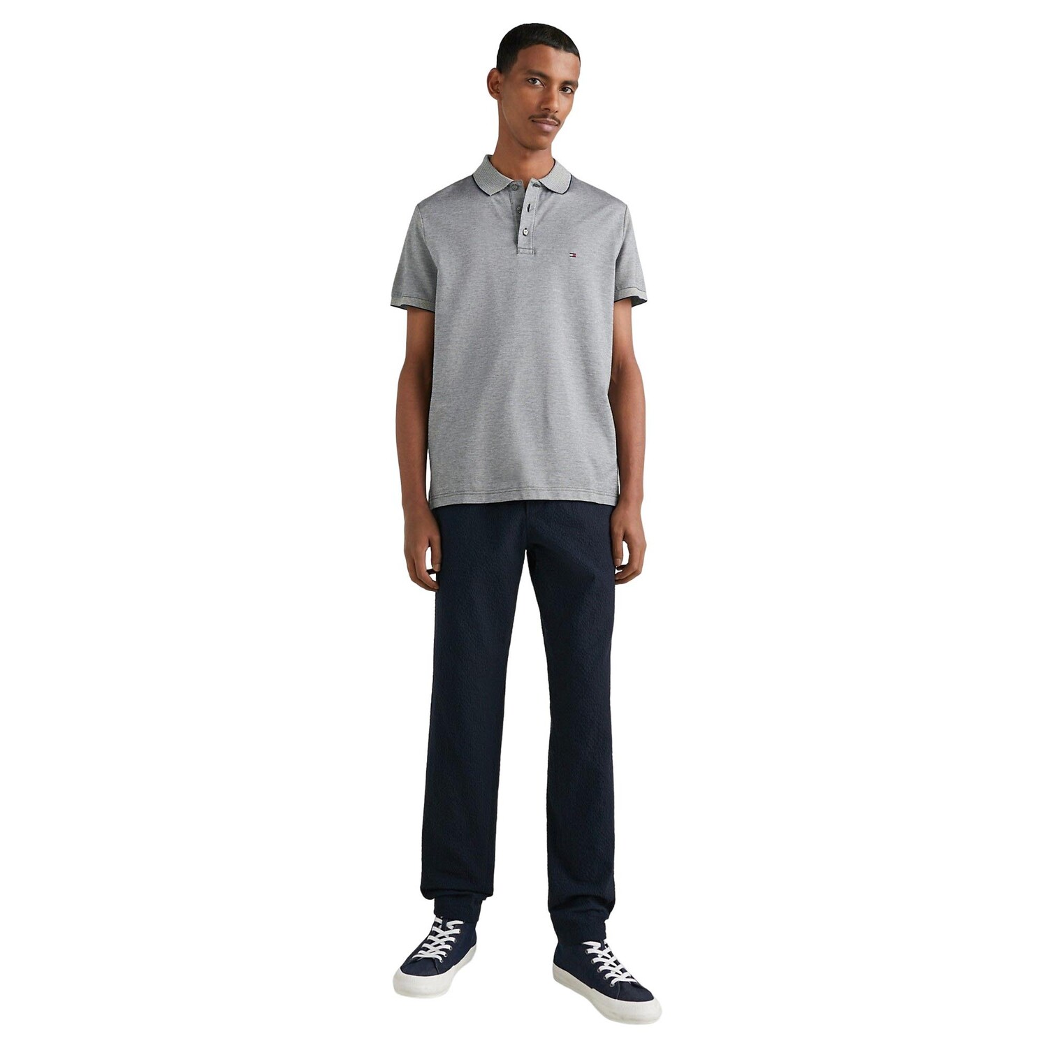

Поло Tommy Hilfiger Stripe Tipped Regular Fit, серый/темно-синий/белый