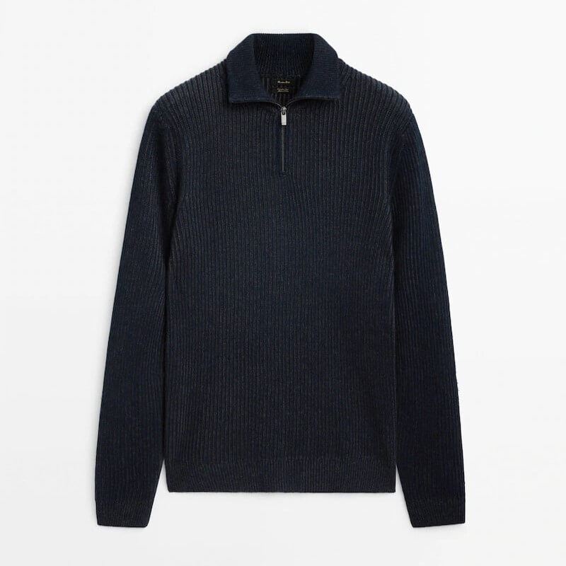 

Свитер Massimo Dutti Pleated Knit Mock Neck, темно-синий