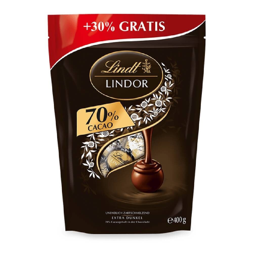 

Конфеты Lindt Lindor XL Kugel Beutel, темный шоколад 70%, 400г