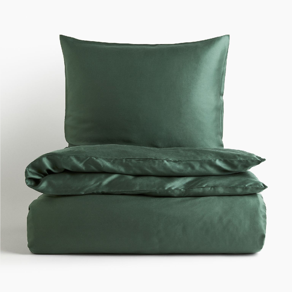 Комплект односпального постельного белья H&M Home Lyocell, изумрудный цена и фото