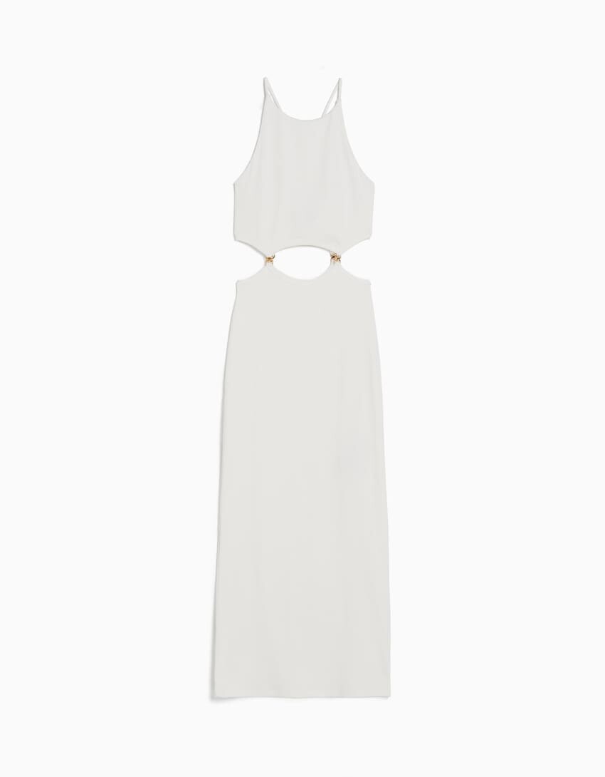 

Платье-миди Bershka Strappy Ribbed With Rings, белый
