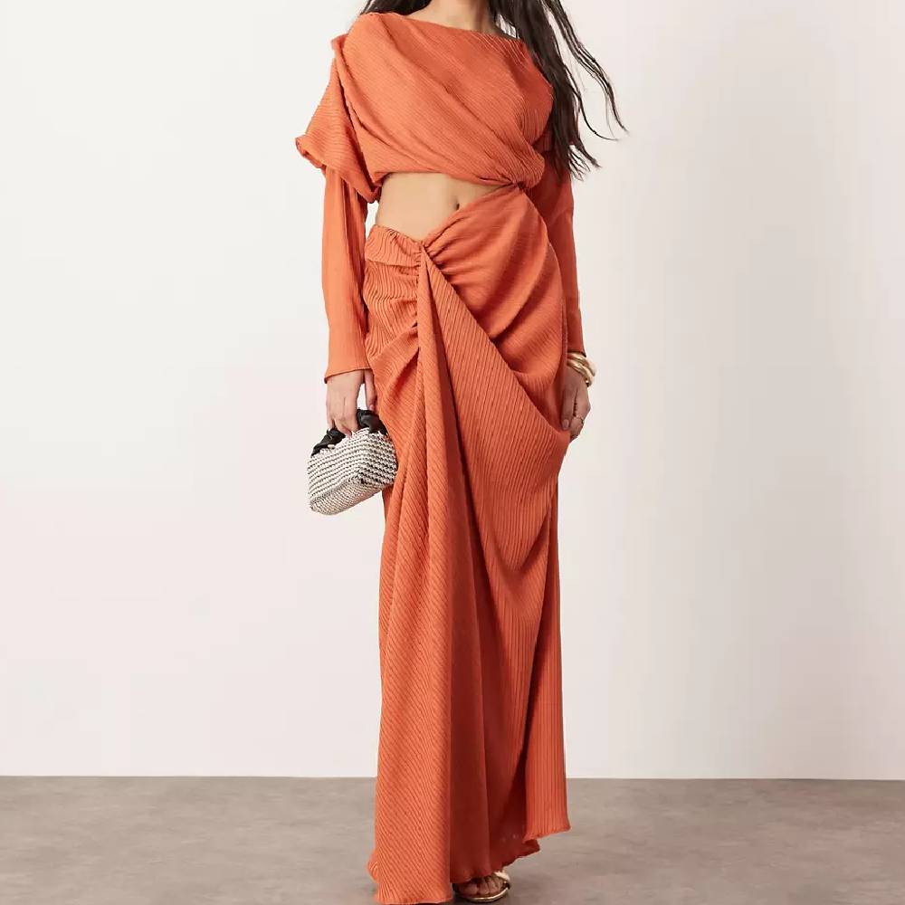 Платье Asos Edition Premium Plisse, темно-оранжевый