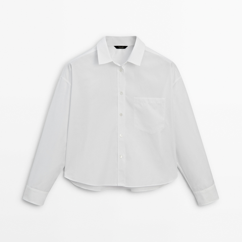 цена Рубашка Massimo Dutti Cropped Poplin With Pockets, белый