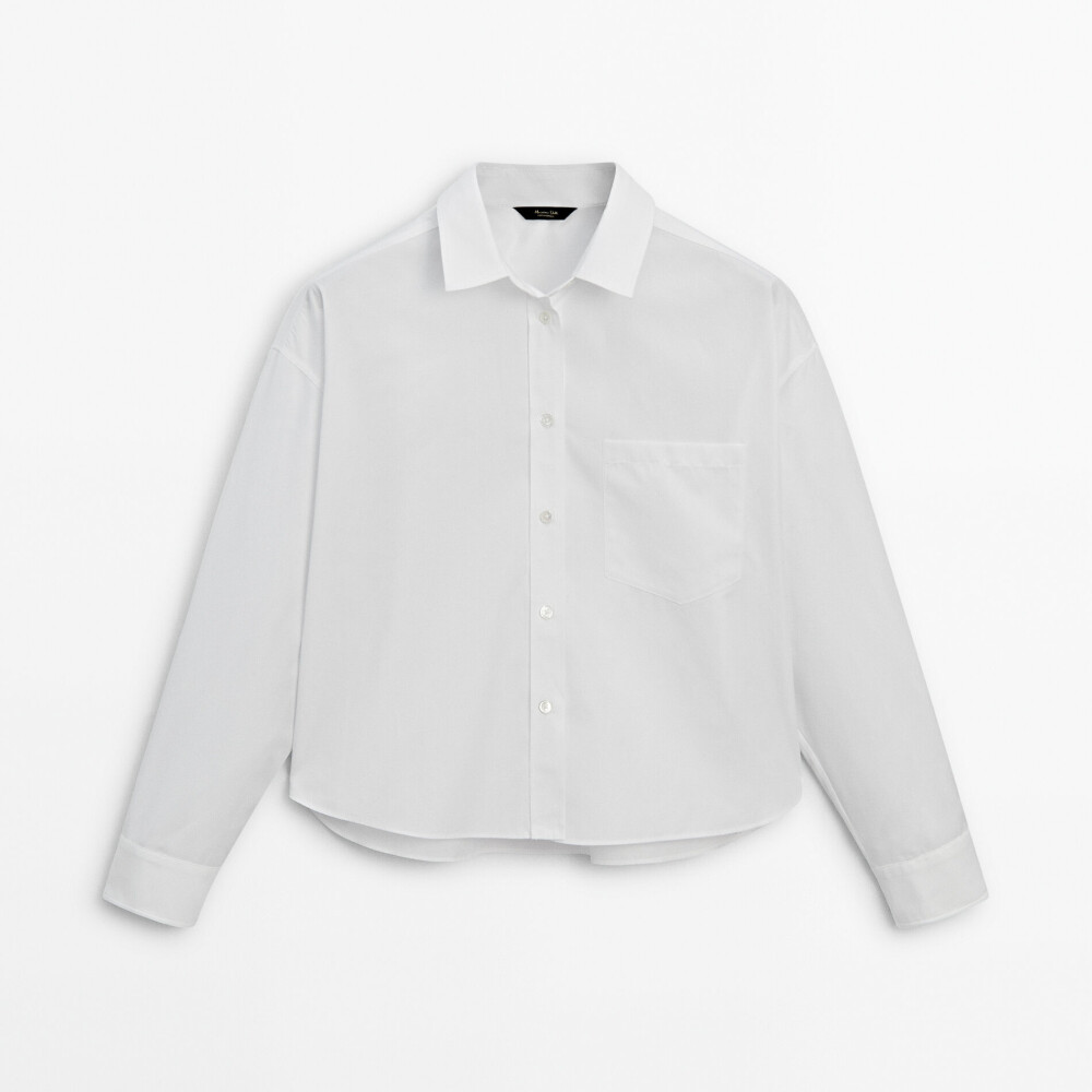 Рубашка Massimo Dutti Cropped Poplin With Pockets, белый рубашка massimo dutti regular fit poplin with pocket белый