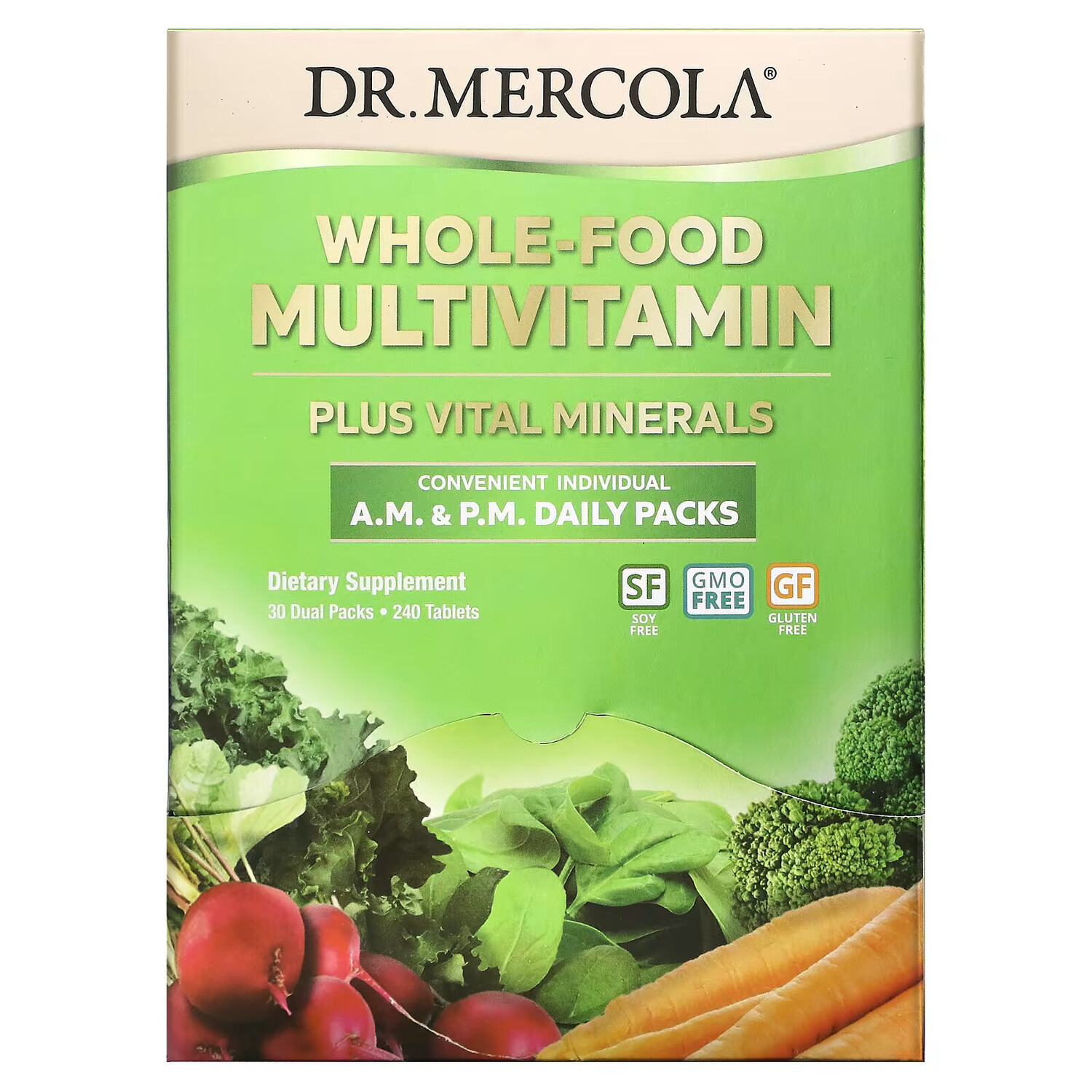 

Dr. Mercola, Цельнопищевые мультивитамины в пакетиках для ежедневного приема утром и вечером, 30 двойных пакетиков