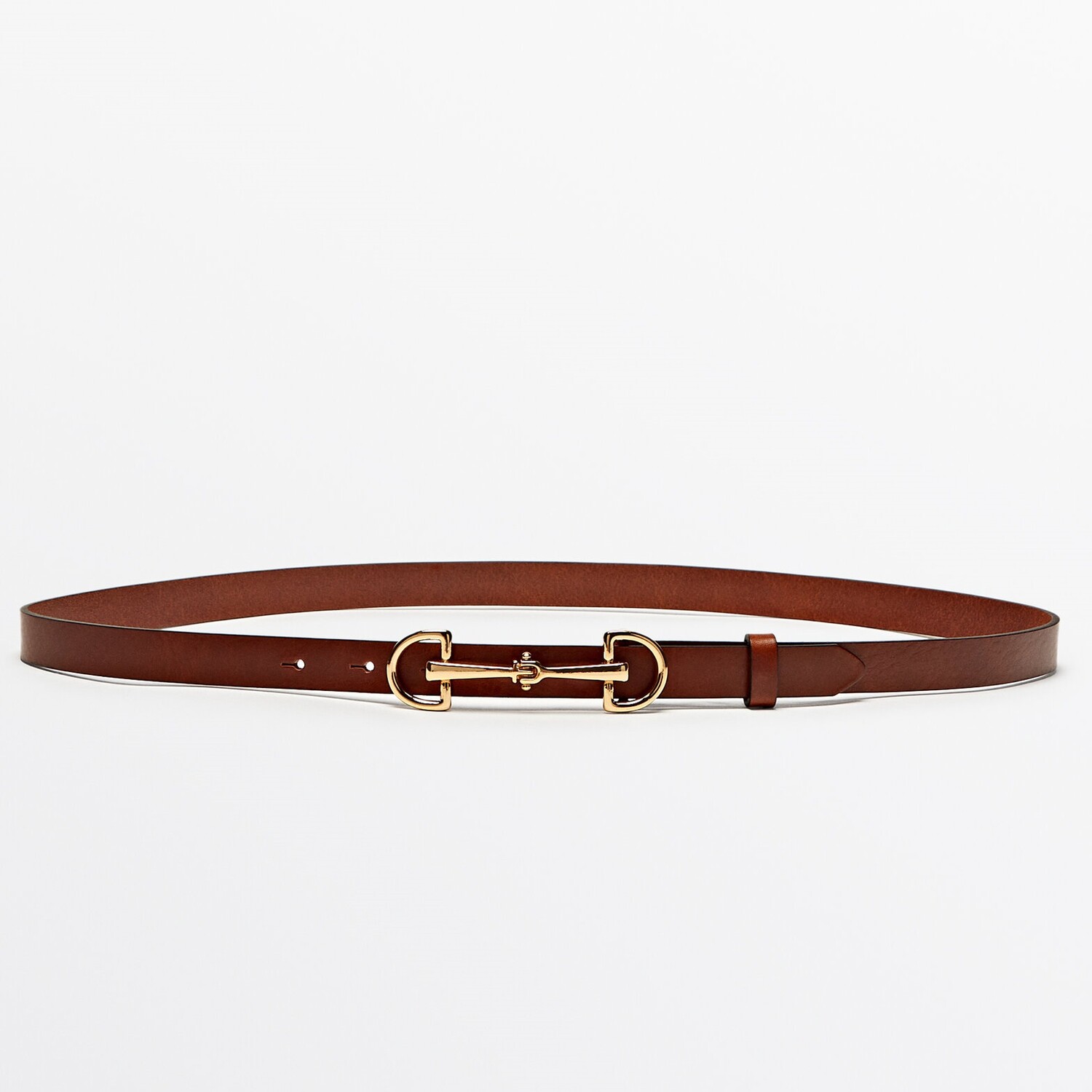 Ремень Massimo Dutti Leather With Double Long Buckle, коричневый