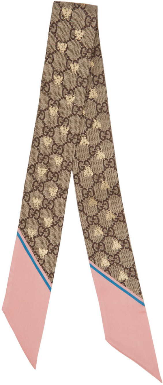 

Бежево-розовый шелковый бант с узором GG Gucci