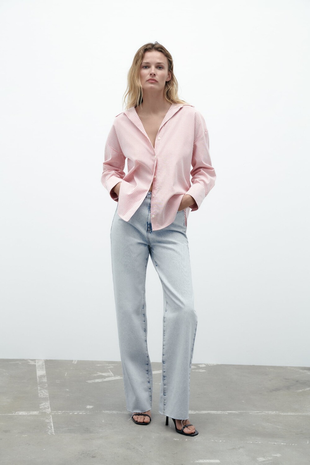 

Рубашка из смешанного хлопка оксфорд ZARA, красный белый